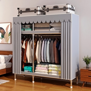衣柜家用卧室出租用加厚全钢架，小户型组装简易布衣柜(布衣柜)衣橱加粗收纳