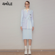 4MILE设计师品牌 2023春夏 蓝色拼接条纹褶裥西装外套