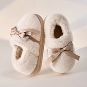 冬季可爱蝴蝶结包跟棉拖鞋，女室内家居月子鞋防滑厚底，毛绒保暖棉鞋