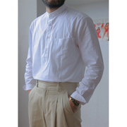 Plan B Vintage白色棉麻衬衣中式立领衬衫日系复古半开襟男士衬衣