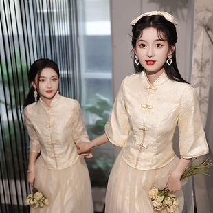 伴娘服2024平时可穿复古显瘦中式中国风，姐妹团裙轻奢小众夏季