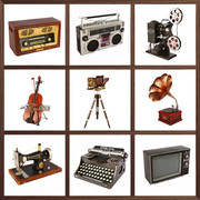 复古老式缝纫机收音录音机，电视机放映机摄影机，打字机模型道具摆件