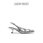 luciatacci原创设计师，|24春夏牛皮细皮带尖头猫跟后空凉鞋