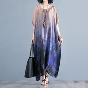 2012019夏季连衣裙宽松大码女装蝙蝠袖真丝印花气质长裙+吊带