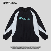 FLOATINGKA浮佧尼美式潮牌复古撞色拼接套头卫衣男女运动外穿上衣