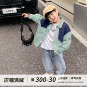 2023秋装男童长袖衬衫韩版儿童洋气工装条纹衬衣小童春秋装潮
