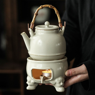 汝窑暖茶壶套装温茶炉家用煮茶炉蜡烛底座加热温茶器保温围炉煮茶