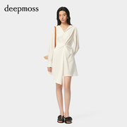 deepmoss2024春夏女装，时尚休闲气质，扭褶收腰简约连衣裙