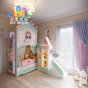 创意定制女孩城堡床多功能储物公主房子床组合上下实木双层儿童床