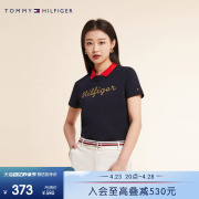 tommy女装纯棉平纹时尚金色花体，字母刺绣合身圆领短袖t恤38692