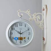 康巴丝静音双面挂钟欧式简约创意石英钟两面挂表客厅吊钟餐厅钟表