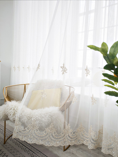 现代轻奢白色绣花窗纱客厅卧室阳台飘窗法式公主蕾丝纱帘成品窗帘