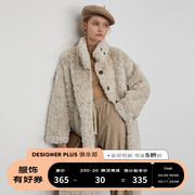 DESIGNER PLUS 麂皮毛绒羊羔毛外套女冬季加厚中长款皮毛一体大衣