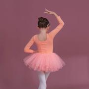儿童舞蹈服秋季长袖橙色女童，练功服纯棉幼儿芭蕾舞，亮片纱裙中国舞