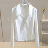 白色V领衬衫女长袖2023年春秋季韩版修身显瘦衬衣职业上衣女