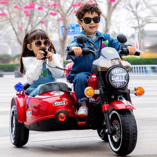 儿童电动摩托车宝宝三轮电动车挎斗双人摩托车大号双驱童车电瓶车
