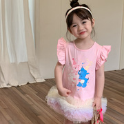 孩宝宝彩虹纱裙摆卡通印花裙2023小童连衣裙夏季韩国童装女