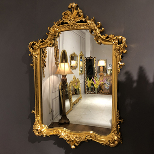 欧式梳妆镜复古雕花卫浴镜金色玄关，镜壁炉装饰镜壁挂法式化妆镜子