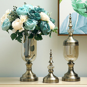 欧式玻璃花瓶水晶摆件现代简约美式插花装饰品餐桌电视柜假花客厅