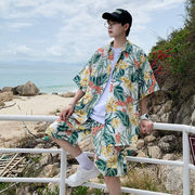 海南岛服短袖男速干衬衫潮流，大码花色沙滩休闲短裤情侣搭配两件套