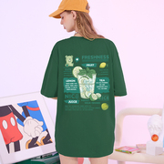 短袖t恤女夏季柠檬墨绿色，上衣ins潮牌半袖多巴胺百搭美式复古