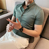 夏季英伦风纯色修身短袖，衬衫韩版商务休闲条纹，寸衣潮流时尚男