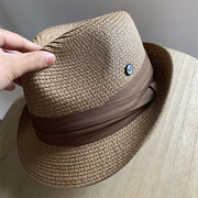 夏季礼帽可折叠透气英伦草帽子男，爵士帽巴拿马草帽沙滩遮阳牛仔帽