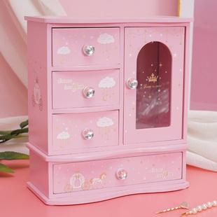 儿童梳妆盒公主大容量韩版可爱少女心饰品发饰收纳盒发夹木质精致