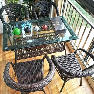 户外桌椅藤椅三件套休闲藤椅沙发，组合室外庭院，阳台实木藤椅小茶几