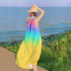 海边度假连衣裙长裙，旅游黄色大码沙滩吊带适合海滩，夏季粉色女渡假