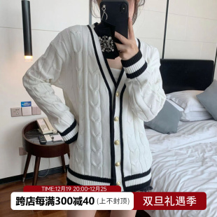 mc2022早秋时尚小香风羊，毛毛衣女百搭宽松v领针织开衫外套潮