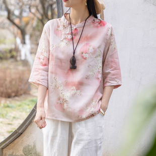 念江南新中式原创轻盈苎麻斜襟别致双层上衣女设计感小众棉麻衬衫