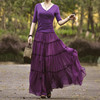 紫香素心自制紫色半身裙春夏，a字系带超大摆显瘦跳舞长裙