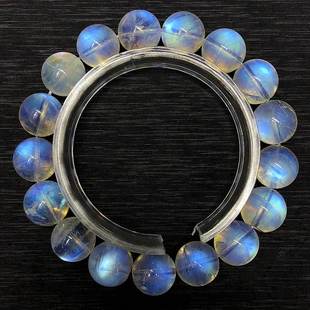印度天然水晶玻璃体蓝月光石手链，彩光月亮石单圈手串一物一图证书