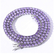 欧美嘻哈网球链4mm紫色，锆石单排锆石项链，tennischain潮