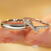 天生一对珠边丝带钻石情侣对戒戒指订婚18k金镶嵌(金镶嵌)珠宝真金真钻