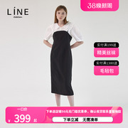 line韩国女装假两件吊带式短袖连衣裙夏季职业长裙AWOPLF1200