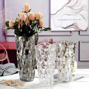 花瓶摆件客厅插花轻奢水晶玻璃，ins风北欧玫瑰，卧室网红水养装饰品