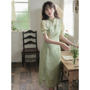 新中式民国风女装小清新旗袍改良年轻款少女绿色连衣裙小个子夏季