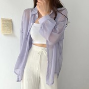 韩国Chic气质长袖薄款防晒衫女夏季雪纺衬衫外套空调衫白上衣