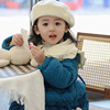 女童加厚连衣裙冬装韩版公主风夹棉娃娃领蓝色公主裙送包包