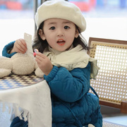 女童加厚连衣裙冬装韩版公主，风夹棉娃娃领蓝色公主裙送包包