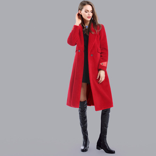 大红色羊毛大衣秋冬季中长款欧洲站，修身一粒扣冬装