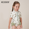 milkbarn2023夏季儿童连体泳衣宝宝，短袖三角泳装，女孩荷叶边泳衣裤