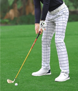 韩版高尔夫男士英伦格子裤子防水运动弹力舒适球裤golf男裤白格