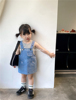 小苹果夏季韩国版女童宝宝时髦牛仔裙子儿童磨破可爱牛仔背带裙潮