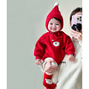 ins韩版婴儿圣诞服秋冬装，男女宝宝加绒连体，哈衣爬服外出保暖送帽