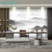 新中式水墨山水画茶室背景墙纸沙发会所装饰壁纸饭店包间壁画墙布