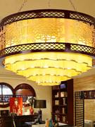 现代中式吊灯茶楼酒店大厅祥云灯客餐厅实木羊皮大吊灯木艺吸顶灯