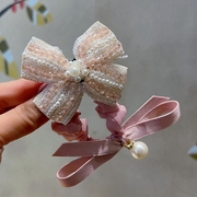 粉色系公主珍珠网纱儿童，发绳女宝宝发夹，花朵蝴蝶结发圈边夹子